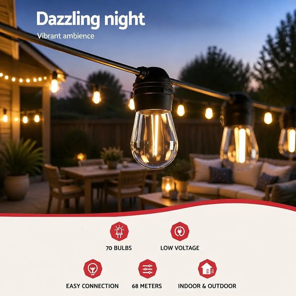 68m Solar Festoon Lights