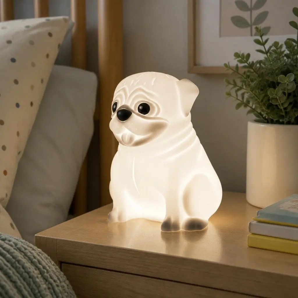 Pug Soft Touch LED Light Tap Activated Kids Bedroom Nightlight Nursery Decoration 13cm x 10cm x 15.5cm