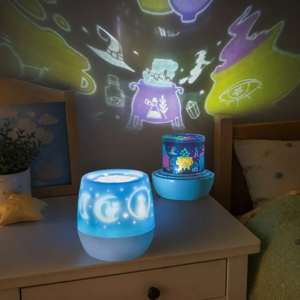 Rotating Projector Light Enchanted Kids Bedroom Ceiling Stars Moons LED 12cm x 12cm x 13.5cm