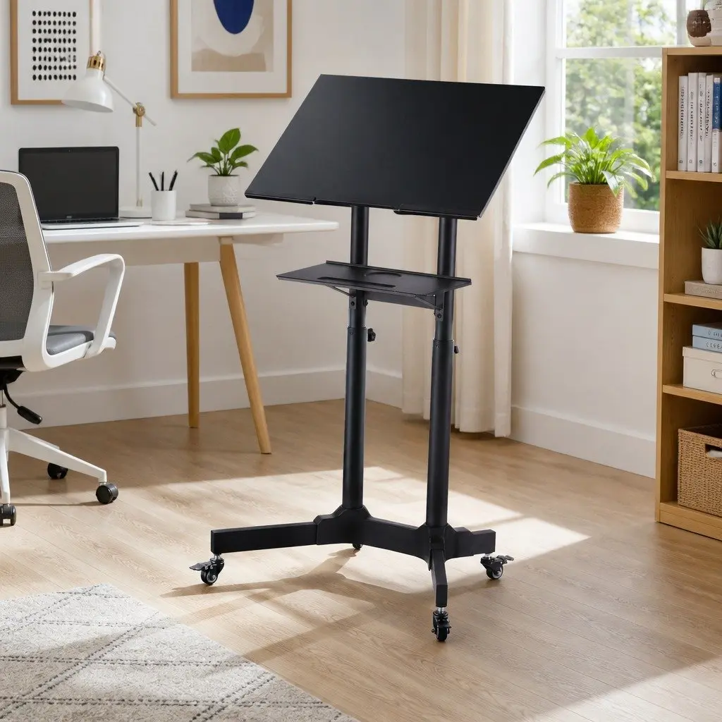 Mobile Lectern Stand Adjustable Height 60cm x 40cm Black