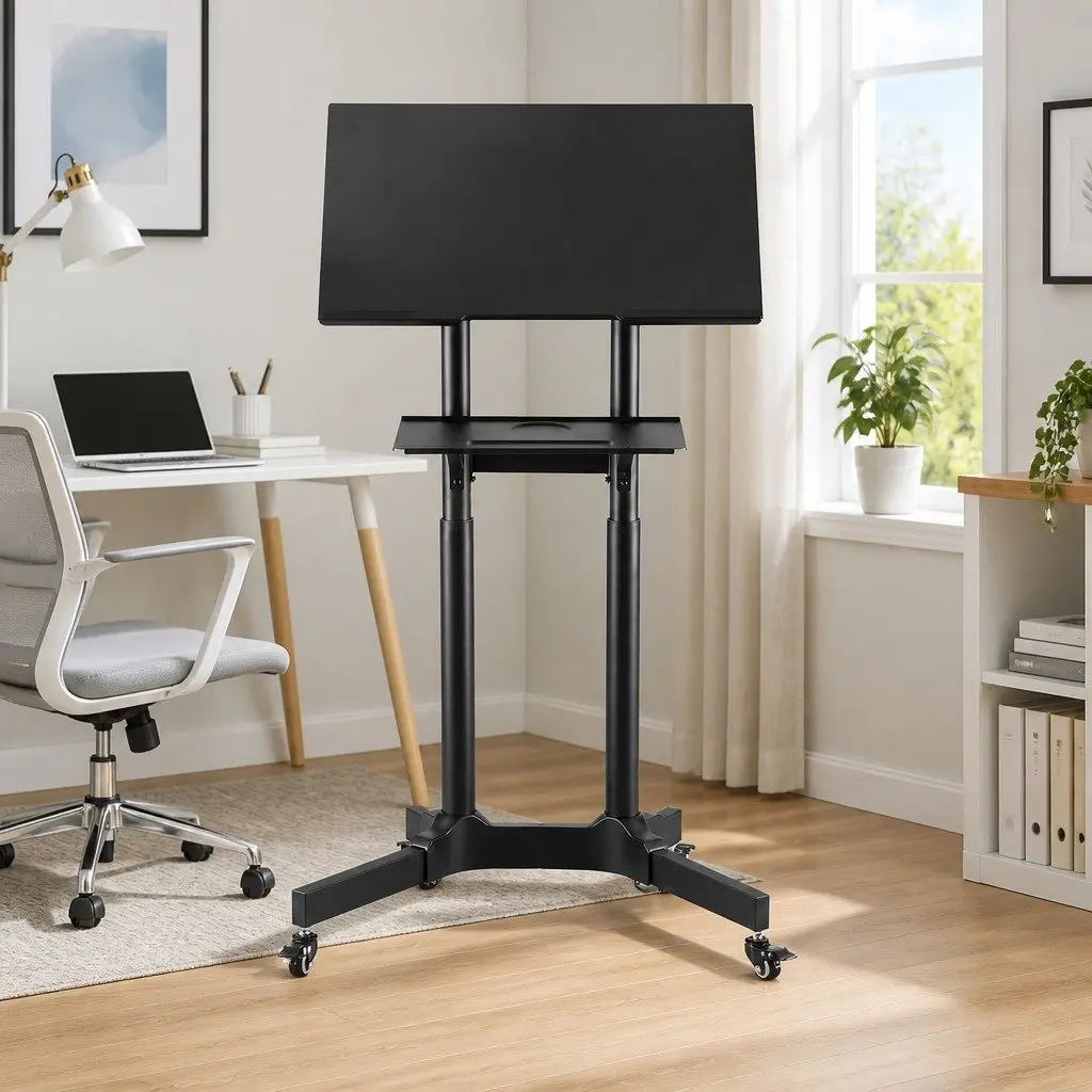 Mobile Lectern Stand Adjustable Height 60cm x 40cm Black