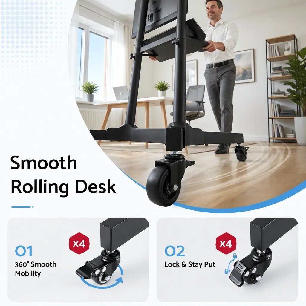 Mobile Lectern Stand Adjustable Height 60cm x 40cm Black