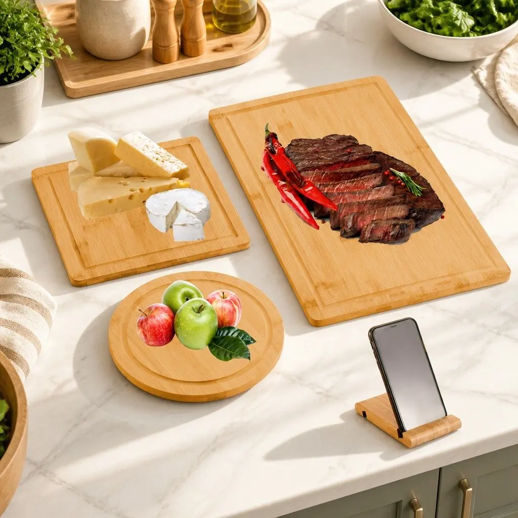 Bamboo Cutting Board Set with Bonus Holder