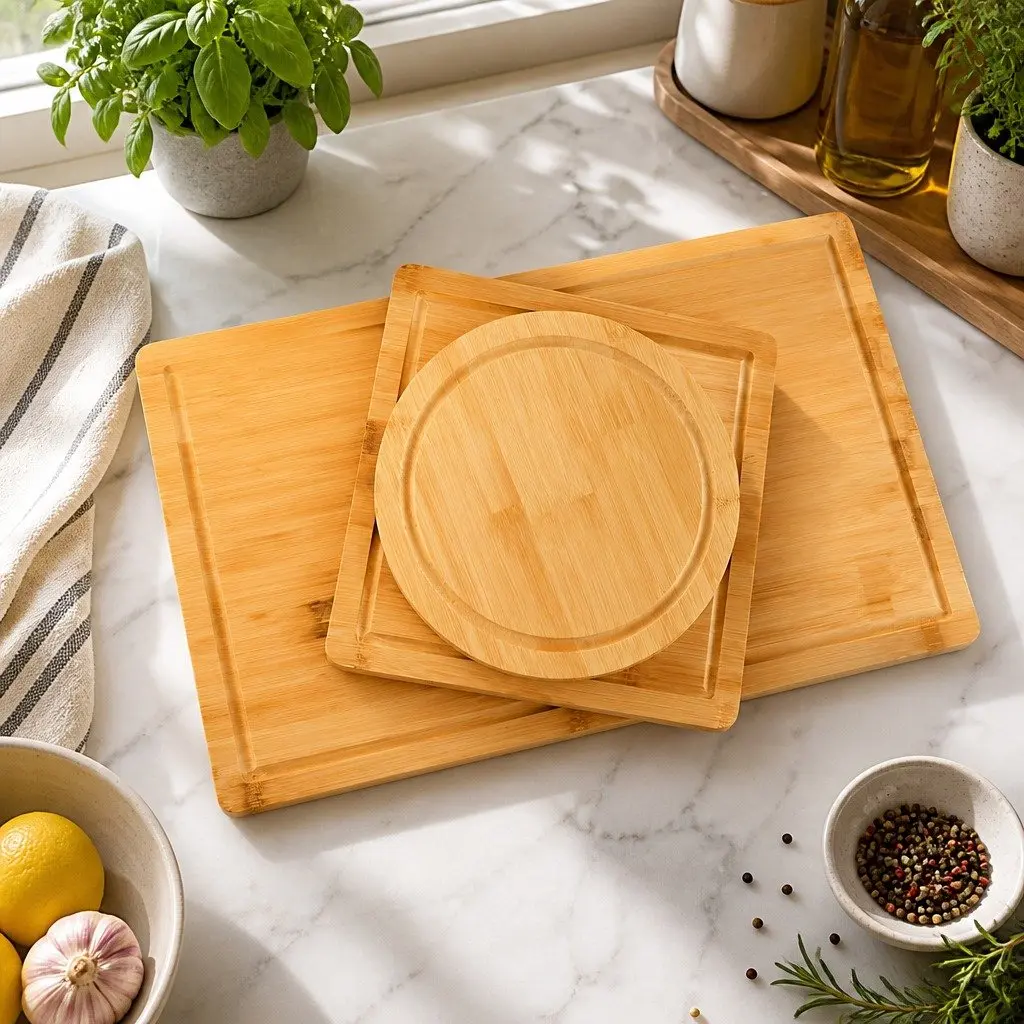 Bamboo Cutting Board Set 3 Pieces with Juice Groove and Mobile Holder