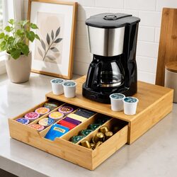Bamboo K-Cup Coffee Pod Holder Storage Organizer Kitchen Desk Counter Drawer