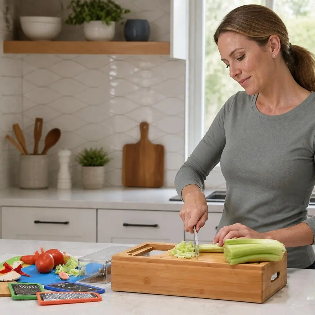 Bamboo Cutting Board with Storage & Holder