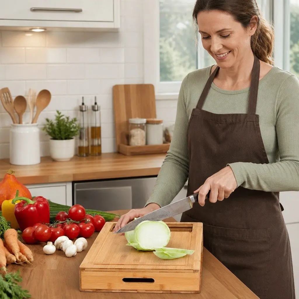 Bamboo Cutting Board with Storage & Holder