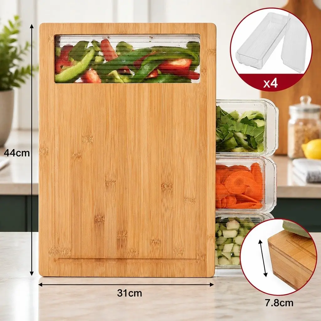 Bamboo Cutting Board with Storage & Holder