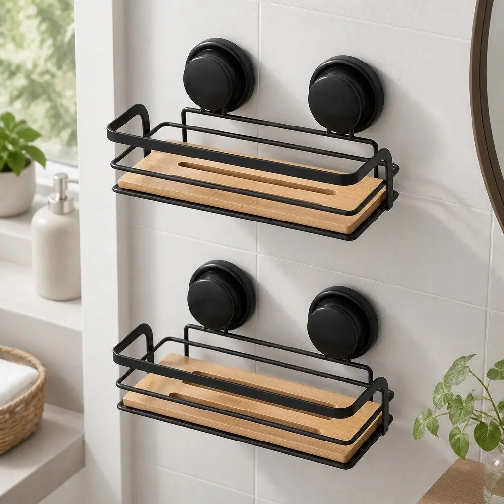 Shower Caddy Shelf Corner Rack 2 Tier Bamboo Storage Basket Bathroom Kitchen