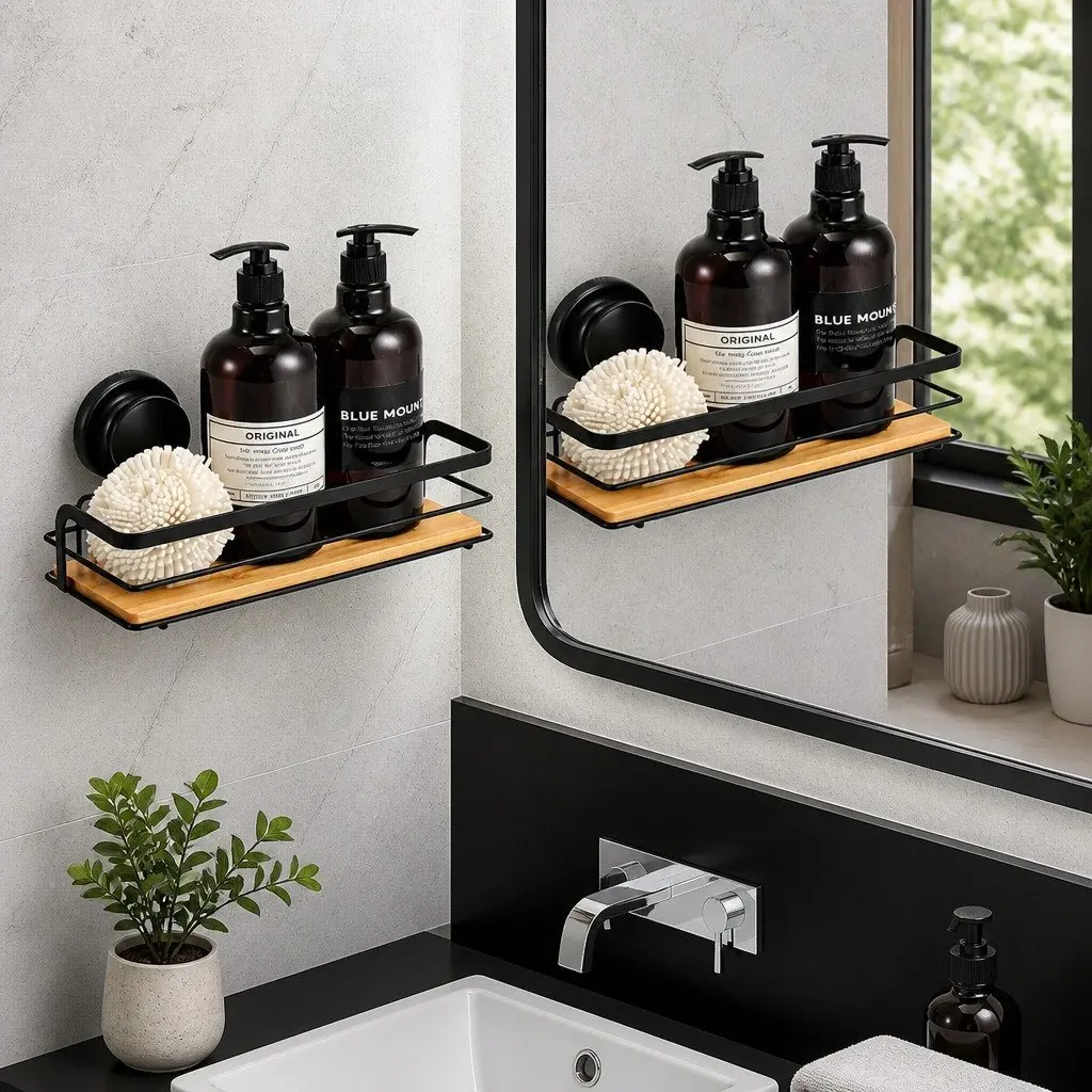 Shower Caddy Shelf 2 Tier Bamboo Storage Basket Corner Rack for Bathroom Kitchen