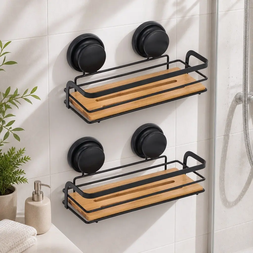 Shower Caddy Shelf 2 Tier Bamboo Storage Basket Corner Rack for Bathroom Kitchen