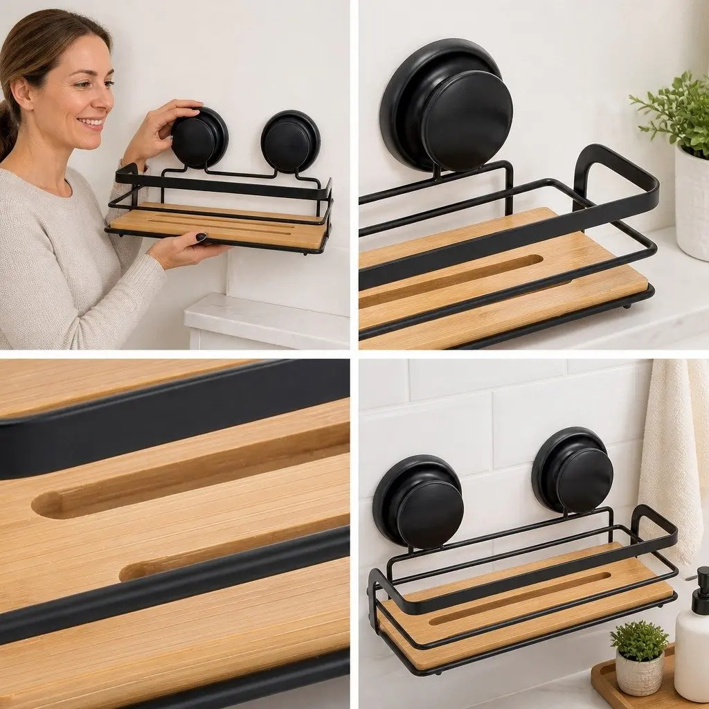 Shower Caddy Shelf 2 Tier Bamboo Storage Basket Corner Rack for Bathroom Kitchen