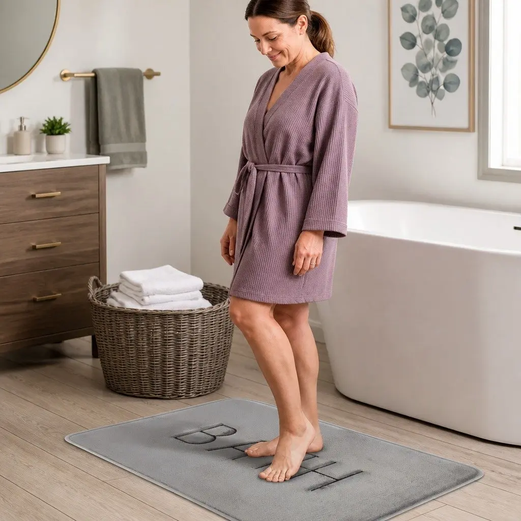 Memory Foam Bath Rug Mat Extra Thick Non-Slip Absorbent Grey 60 x 40 cm
