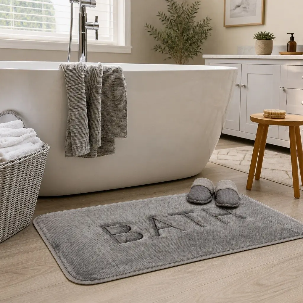 Memory Foam Bath Rug Mat Extra Thick Non-Slip Absorbent Grey 60 x 40 cm