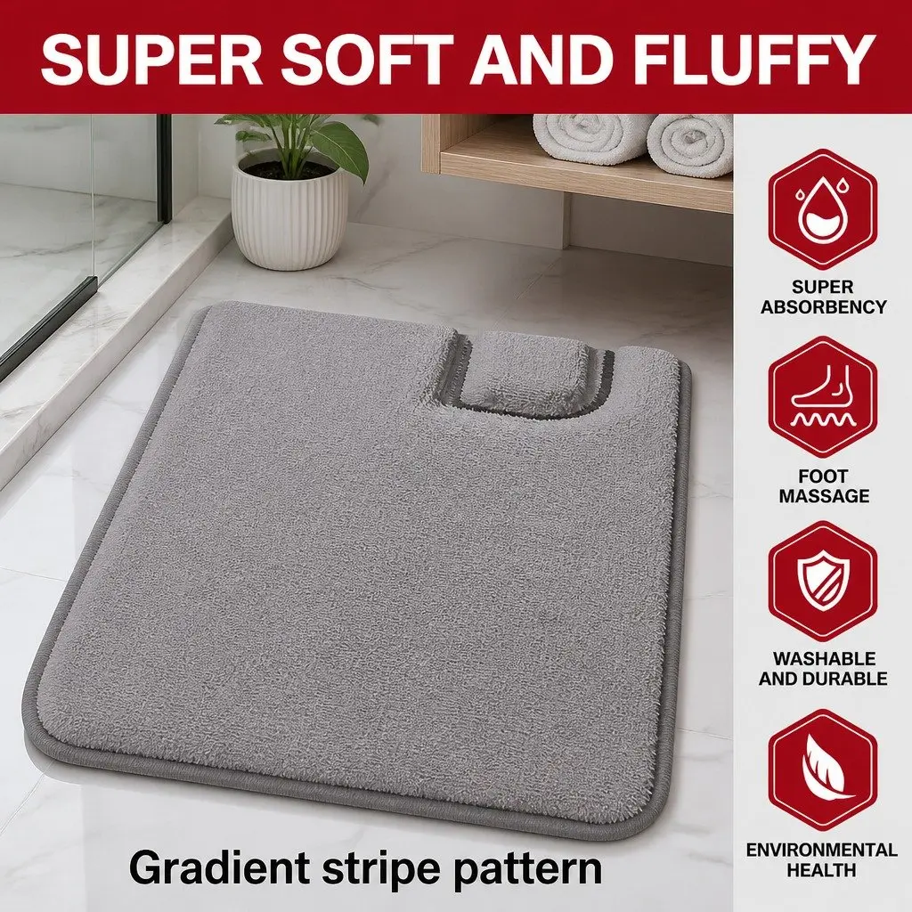 Memory Foam Bath Rug Mat Extra Thick Non-Slip Absorbent Grey 60 x 40 cm