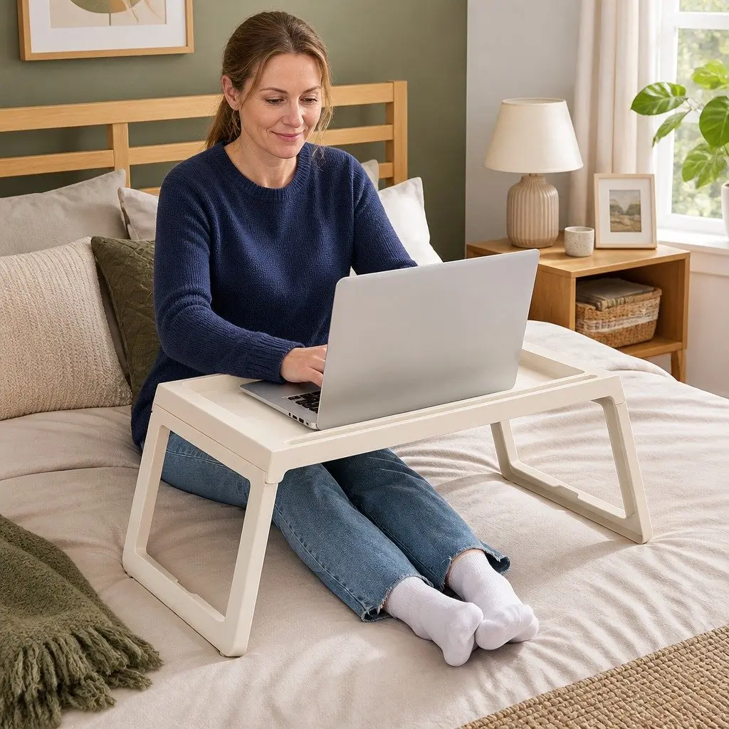 Multifunction Laptop Bed Desk Foldable Portable Table with Storage Drawer 54.5 x 36 x 27 cm