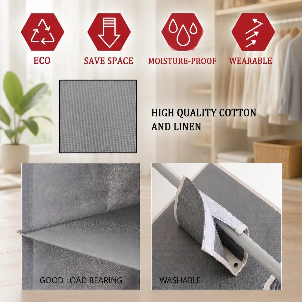 Hanging Closet Organizer 5-Tier Shelf Storage Clothes Foldable Grey 2 Pack