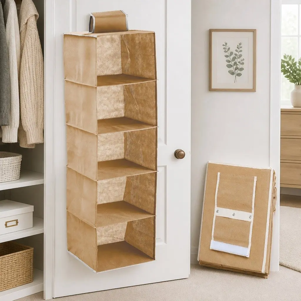 Hanging Closet Organizer 5-Tier Shelf Storage for Clothes Foldable Pack of 2