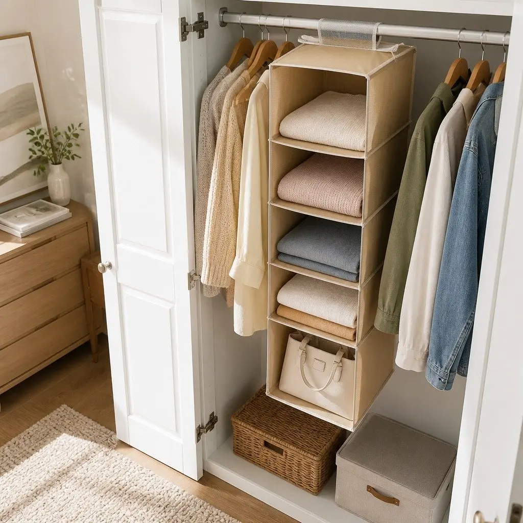 Hanging Closet Organizer 5-Tier Shelf Storage for Clothes Foldable Pack of 2