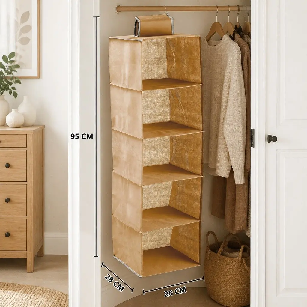 Hanging Closet Organizer 5-Tier Shelf Storage for Clothes Foldable Pack of 2