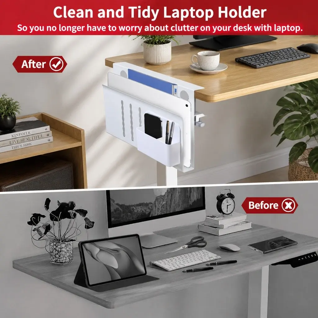 Under Desk Laptop Holder Storage Organizer Cable Management Tray Pen Holder