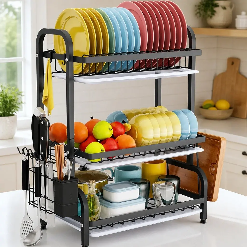 3-Tier Dish Drying Rack for Easy Kitchen Management