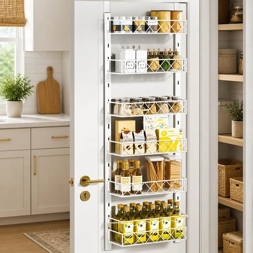 Over Door Pantry Organiser 6 Tier Adjustable Baskets Kitchen Storage Rack