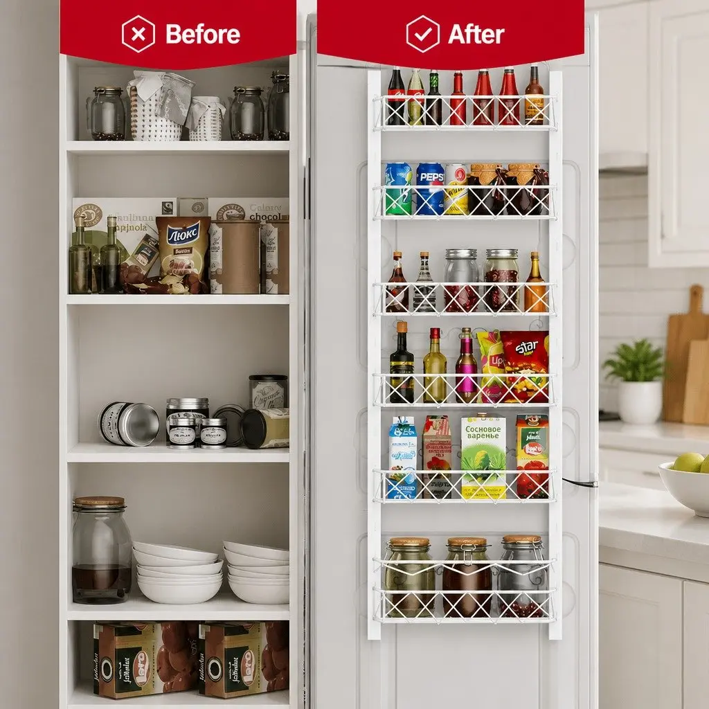 Over Door Pantry Organiser 6 Tier Adjustable Baskets Kitchen Storage Rack