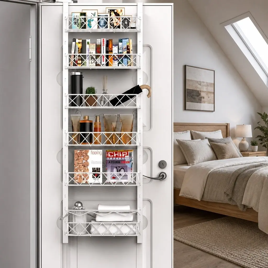 Over Door Pantry Organiser 6 Tier Adjustable Baskets Kitchen Storage Rack