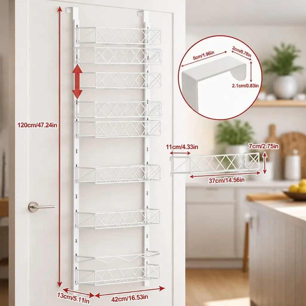 Over Door Pantry Organiser 6 Tier Adjustable Baskets Kitchen Storage Rack