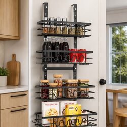 Over Door Pantry Organiser 4 Tier Adjustable Metal Baskets Kitchen Storage Rack