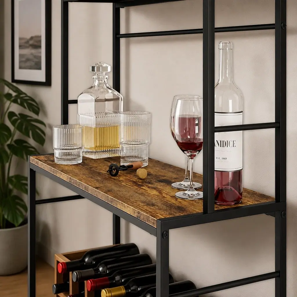 Wine Rack Freestanding Wood Countertop Metal Frame 20 Bottle Storage
