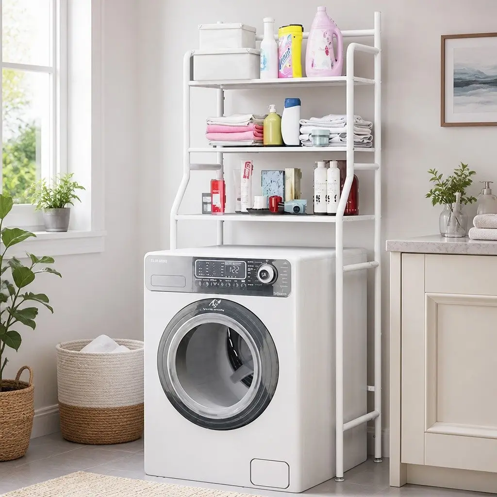 3-Tier Over Washing Machine Storage Rack Reinforced Steel 25 x 163 x 68 cm