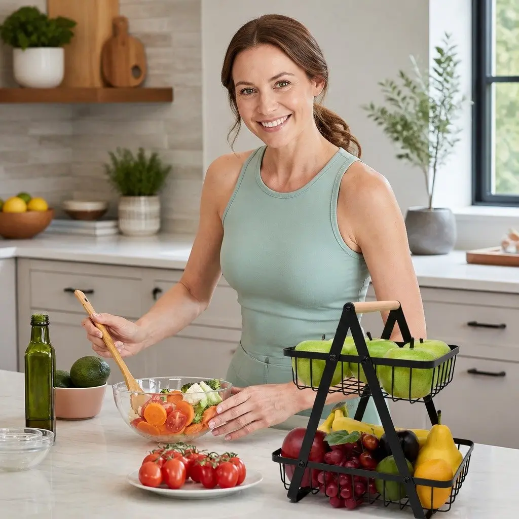 2-Tier Fruit Basket Stand Kitchen Countertop Organizer Storage Wire Baskets