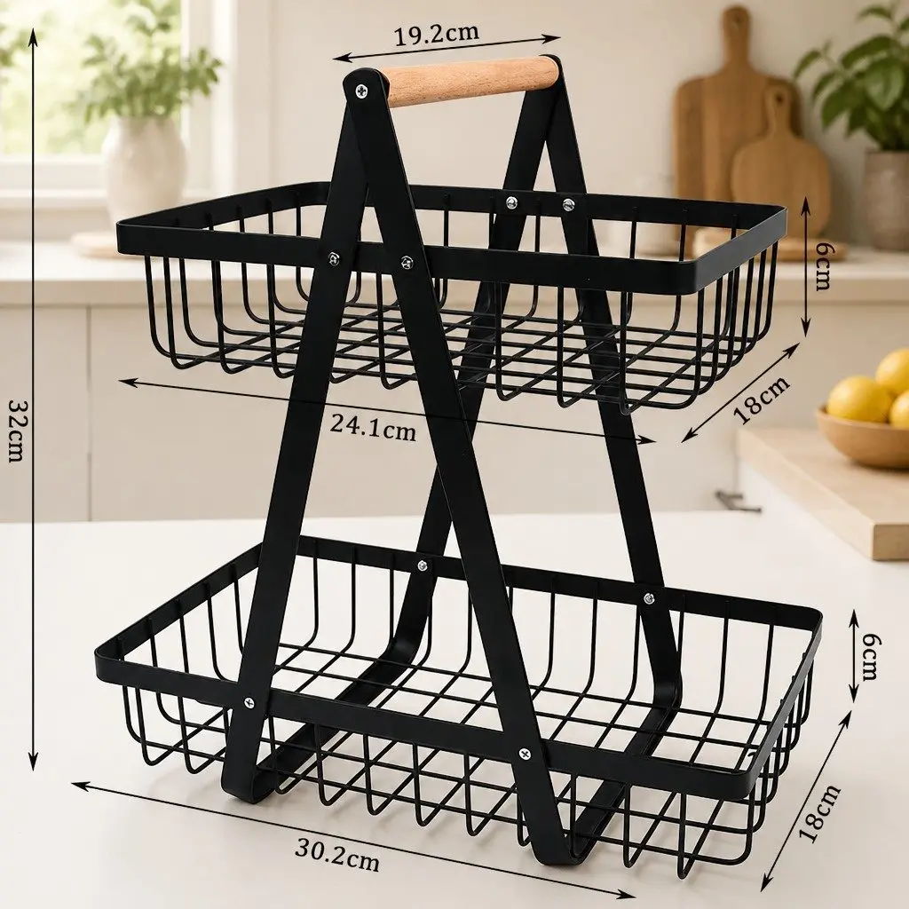 2-Tier Fruit Basket Stand Kitchen Countertop Organizer Storage Wire Baskets