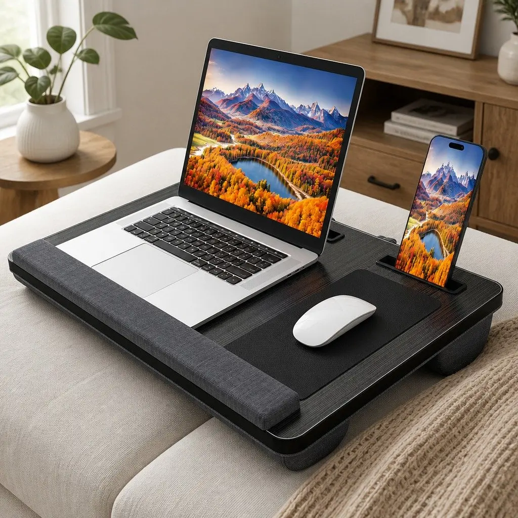 Portable Oversized Lap Desk with Cushion Mouse Pad Tablet Phone Holder Fits 17 Inches