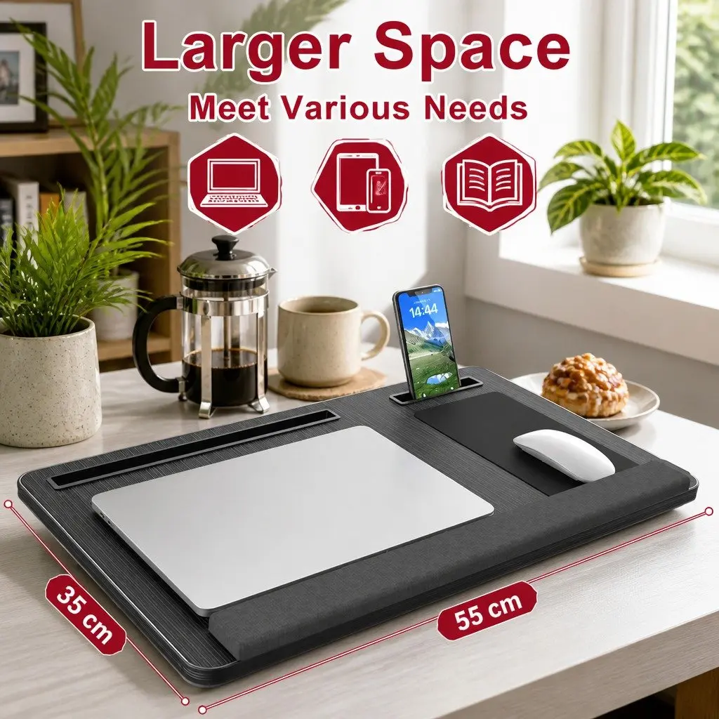 Portable Oversized Lap Desk with Cushion Mouse Pad Tablet Phone Holder Fits 17 Inches