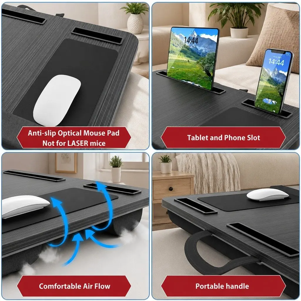 Portable Oversized Lap Desk with Cushion Mouse Pad Tablet Phone Holder Fits 17 Inches