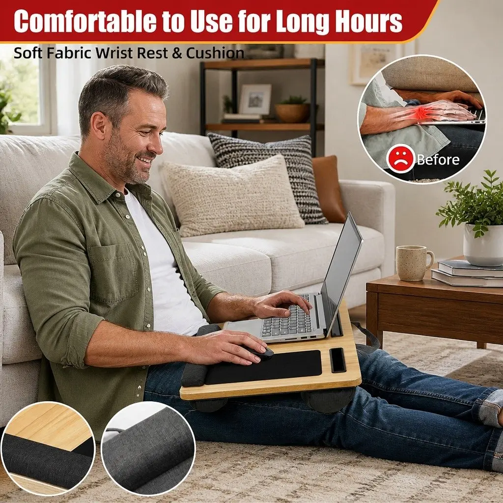 Portable Oversized Lap Desk with Cushion Mouse Pad Tablet Phone Holder Fits 17 Inches