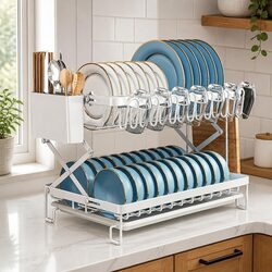 A Friendly 2-Tier Dish Drying Rack for Your Kitchen