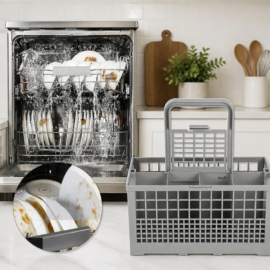 Dishwasher Cutlery Basket Universal Replacement 8 Slot with Handle and Lid
