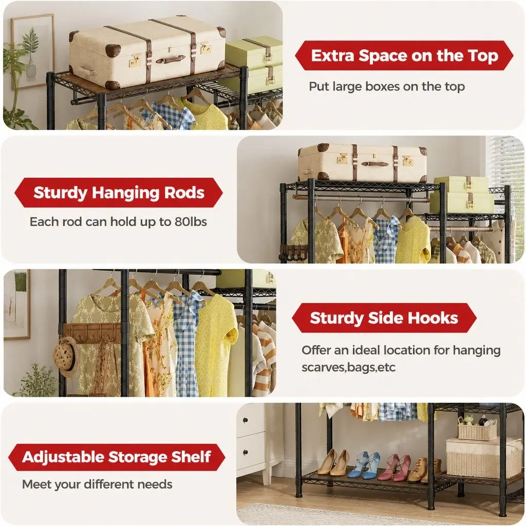 Heavy Duty Garment Rack Organizer Clothing Storage Hanging Rods Adjustable