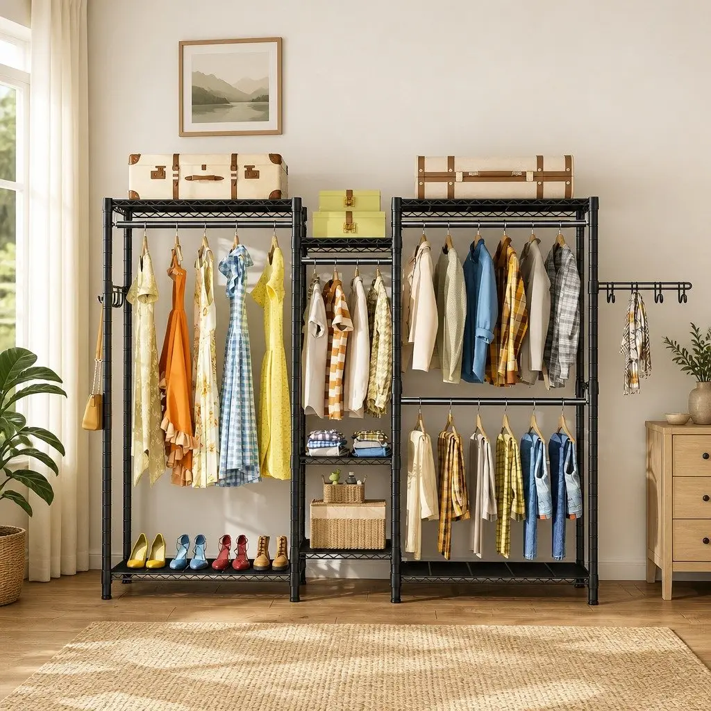 Heavy Duty Garment Rack Organizer Clothing Storage Hanging Rods Adjustable