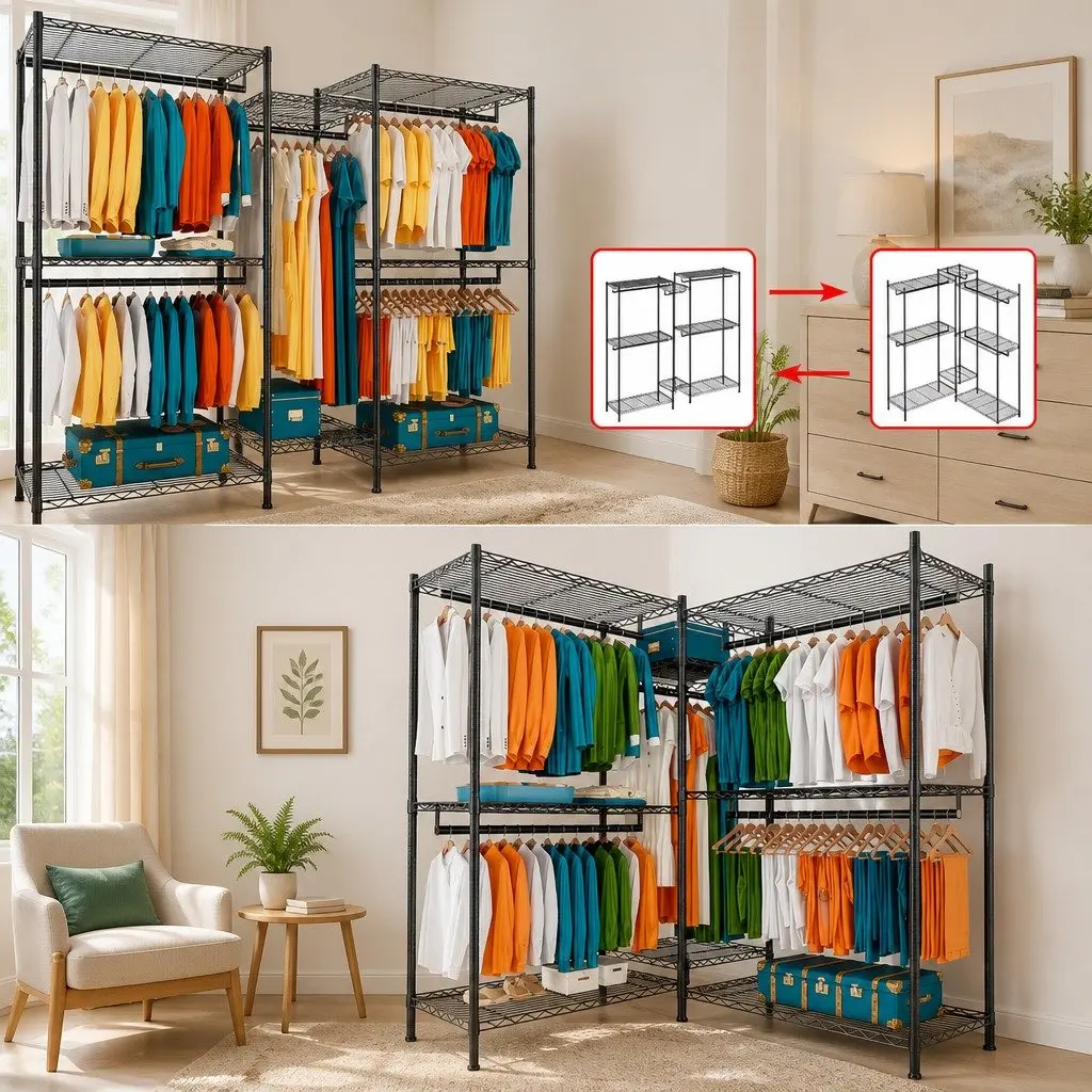 Heavy Duty Garment Rack Organizer Clothing Storage Hanging Rods Adjustable