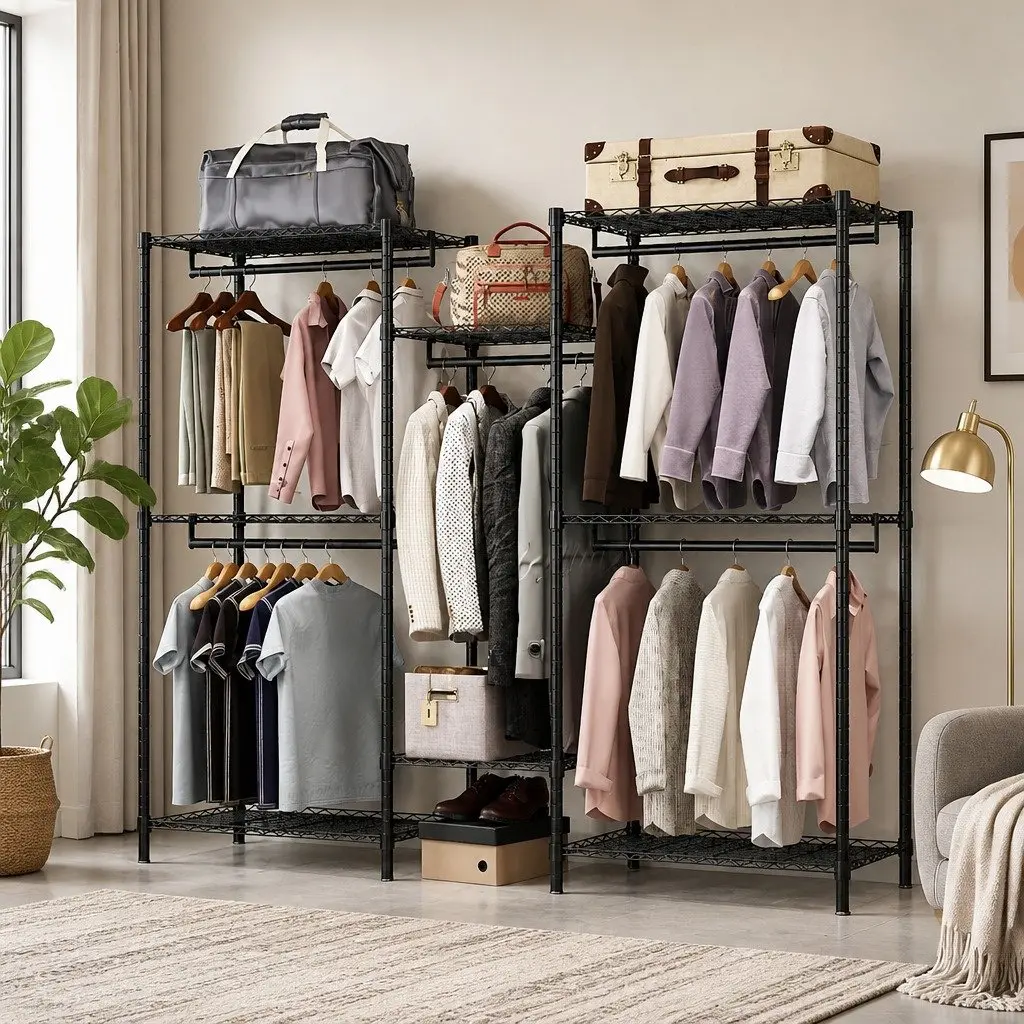 Heavy Duty Garment Rack Organizer Clothing Storage Hanging Rods Adjustable