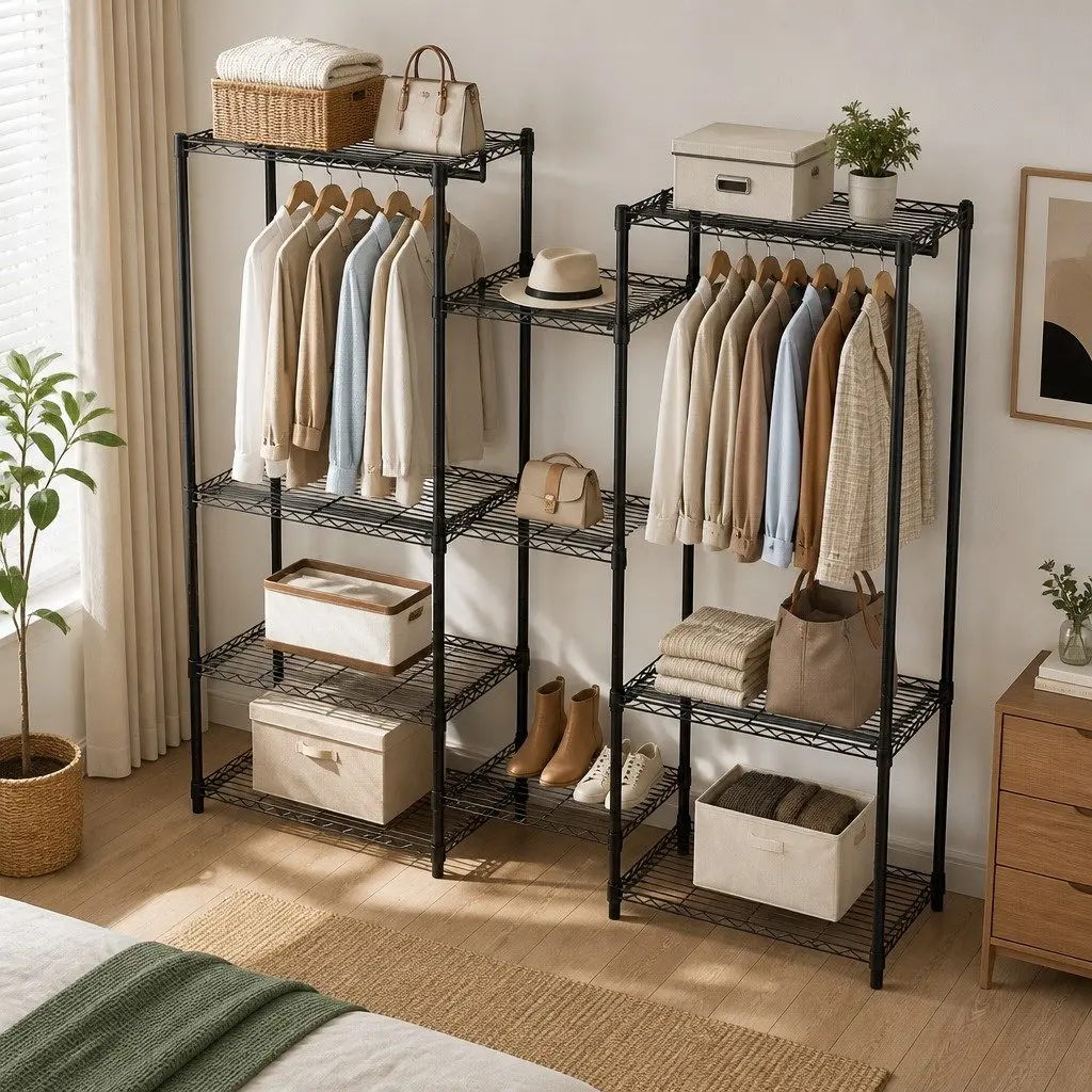Heavy Duty Garment Rack Organizer Clothing Storage Hanging Rods Adjustable