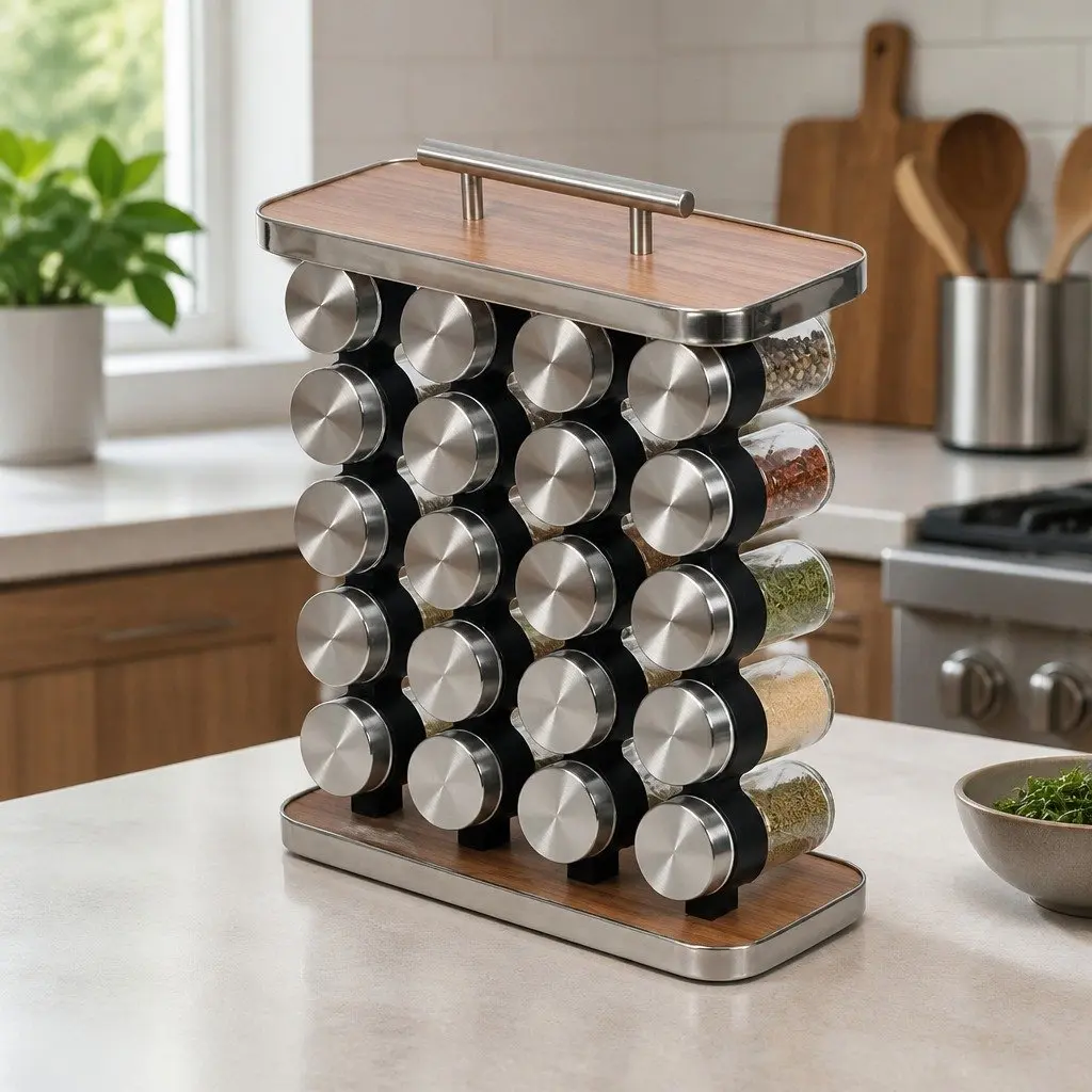 Spice Rack Organizer 20-Jar Kitchen Storage Countertop Cabinet Solution