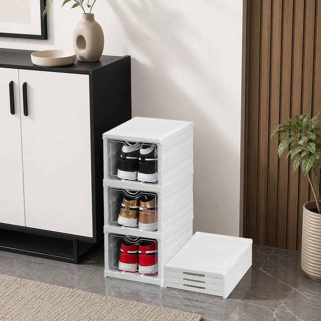 3-Tier Stackable Shoe Storage Organizer Clear Door 26 x 53 x 35 cm