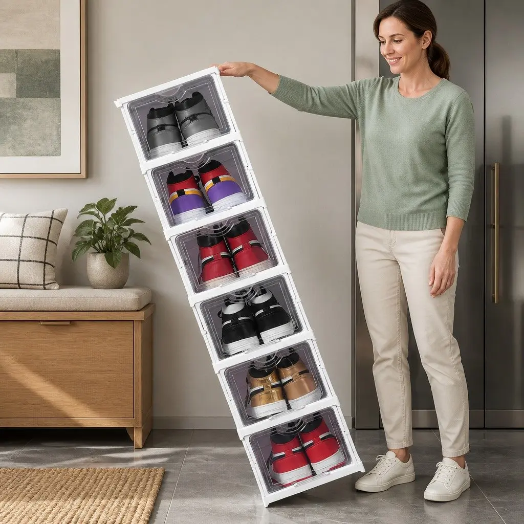 3-Tier Stackable Shoe Storage Organizer Clear Door 26 x 53 x 35 cm