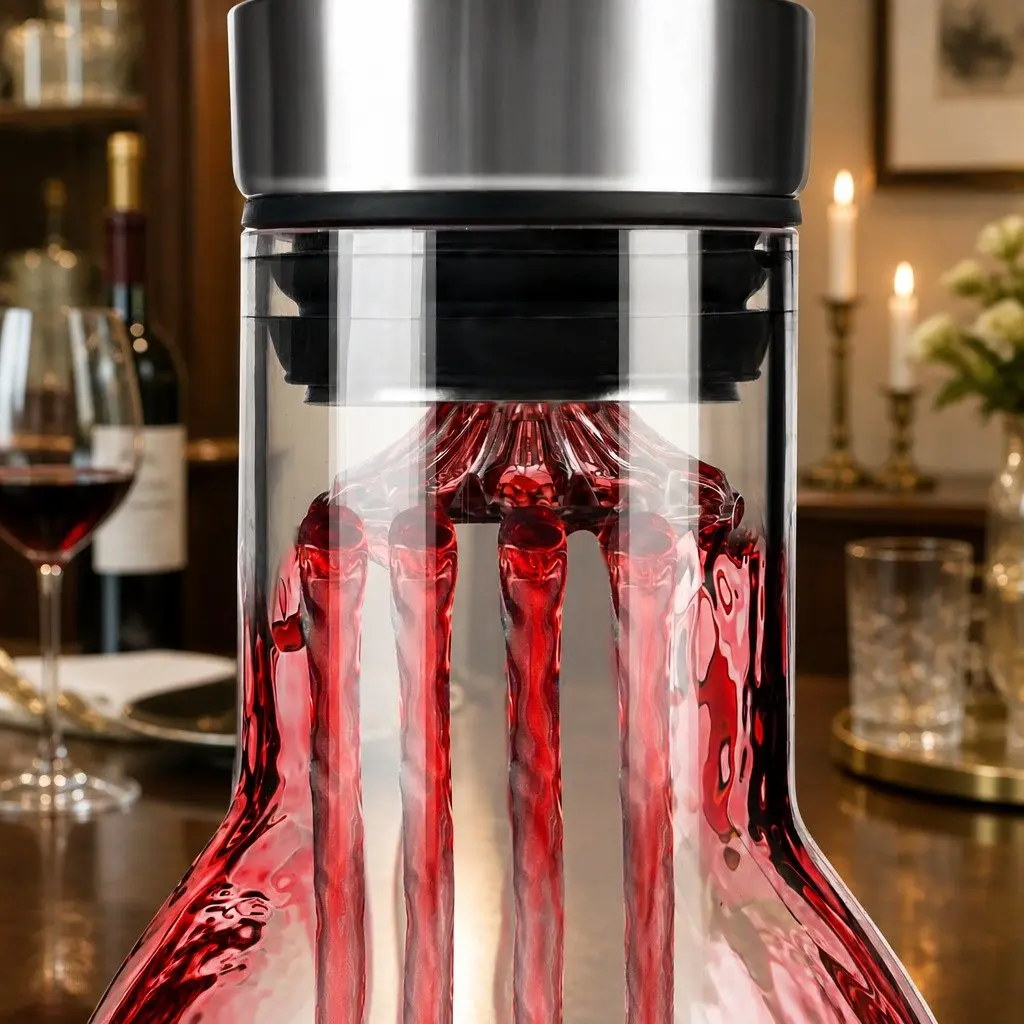 Wine Decanter Aerator Waterfall Pouring Spout Lead-Free Crystal Glass Filter Lid